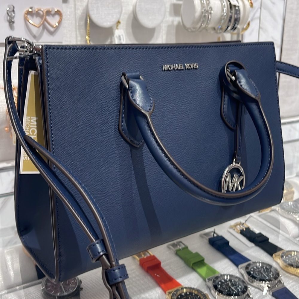 Michael Kors Sheila Medium Center Zip Satchel Crossbody Bag
Navy 
NWT - Picture 4 of 16